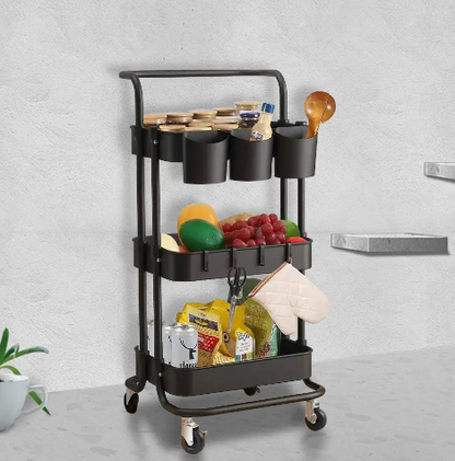 Carrito Organizador de Metal de 3 Niveles - Ideal para Cocina y Baño - Color Negro